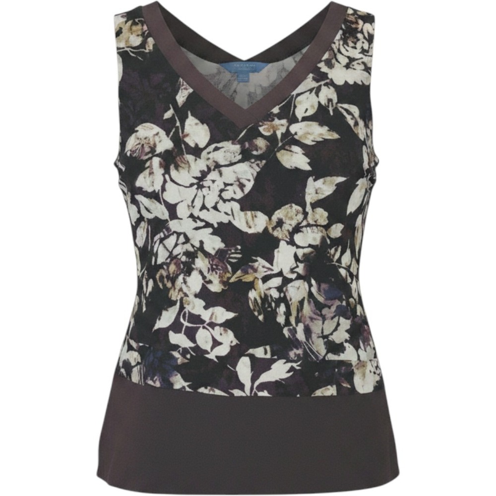 Simply Vera Vera Wang Womens PL Purple Floral V-Neck Sleeveless Blouse Tank